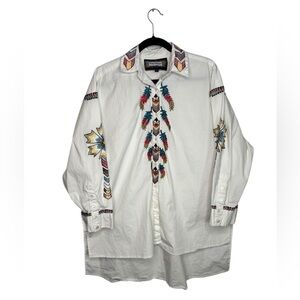 Vintage Collection Western Embroidered Oversized Button Front Cotton Blouse Med